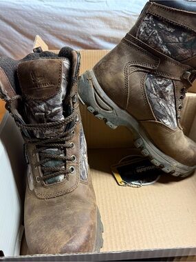 Field & Stream Brown Leather Kids' Boots with Camo Panels